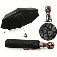 MIDOAIS Metal Skull Umbrella Gothic Style Foldable Windproof Portable Umbrella