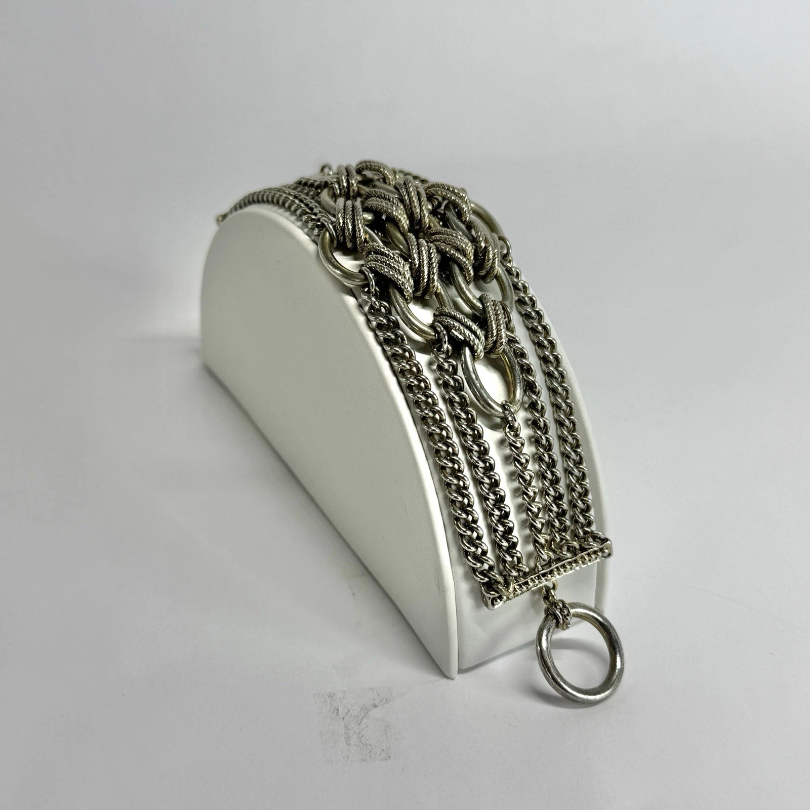 Chunky Multistrand Textured Chain Silver Tone Vintage Bracelet Jewelry Br186