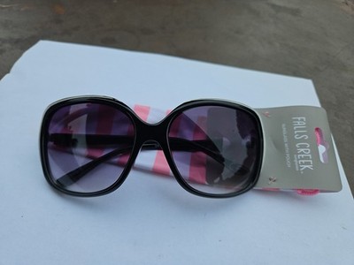 Brand New Fallscreek Sunglasses For Women With Pink & White Striped Soft Pouch