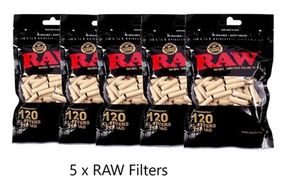 RAW Rolling Filter Tips schwarz XL 6mm x 22mm 120 pro Beutel unraffiniert - 5 Packungen