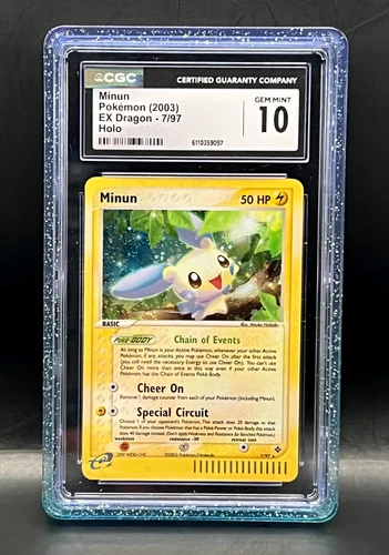 Minun 7/97 Holo Rare with Swirl- 2003 Pokémon EX Dragon- CGC 10- LOW POP 28
