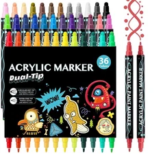 24/36 Pcs Dual Tip Acrylic Marker Paint Pens Set Permanent for Art DIY  Painting