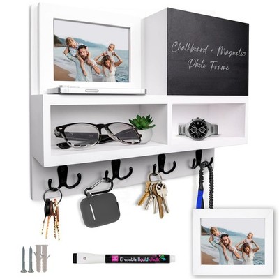 Key and Mail Holder for Wall with Chalkboard   Magnetic Picture Frame Key Hol...