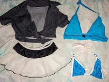 Lot Of 4 Dancer Rave Stripper Espiral Short Sleeve Bikini Top Skirt Mixed S/M