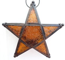 brauner Fensterdeko Stern Windlicht Metall Glas Weihnachten 19 cm