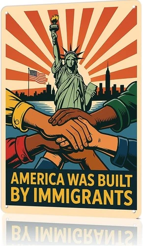 America Was Built By Immigrants Vintage Tin Metal Signs Home Décor 8x12