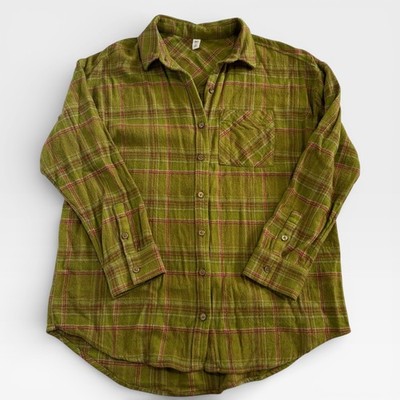 BP. Green Flannel Plaid Long Sleeve Button Down Shirt Collared XS Cotton Rayon