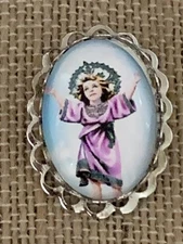 NEW LISTING* "DIVINE CHILD" CRYSTAL DOME CAMEO PETITE BROOCH/PENDANT COMBO/silv