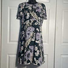 Ann Taylor Factory Floral Midi Dress Size 12 Black Y2K Floral Flutter Sleeve
