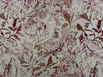 Voyage Maison Leinenstoff Rothesay Rosa Koralle Vogel Vorhang Rollo Polster