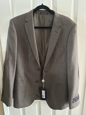 NWT Giovanni Bresciani Slim Fit 40R Men s Jacket - Brown Houndstooth Super 120s