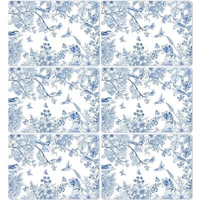 Placemats Set of 6 Flower Bird Plastic Table Mats Seasonal Spring Blue Floral