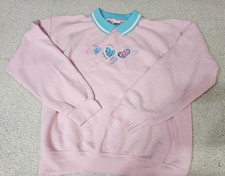 Vintage Embroidered Grandma Heart triple Crewneck Sweatshirt Women's M PINK blue
