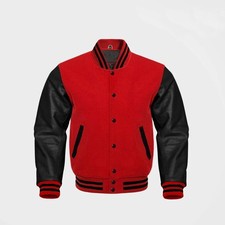 Body rosso maniche nere premium giacca Varsity Letterman baseball college bomber