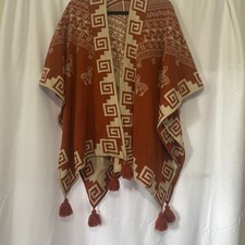 Alpaca Blend Geometric Pattern Striped Hooded Poncho
