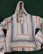 Vintage Senor Lopez Baja Thick Woven Mens Hoodie Muy Grande Ex. Large Striped