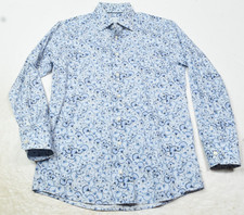 ETON Floral Shirt Mens Medium Blue White Wispy Slim Fit Long Sleeve Button-Up