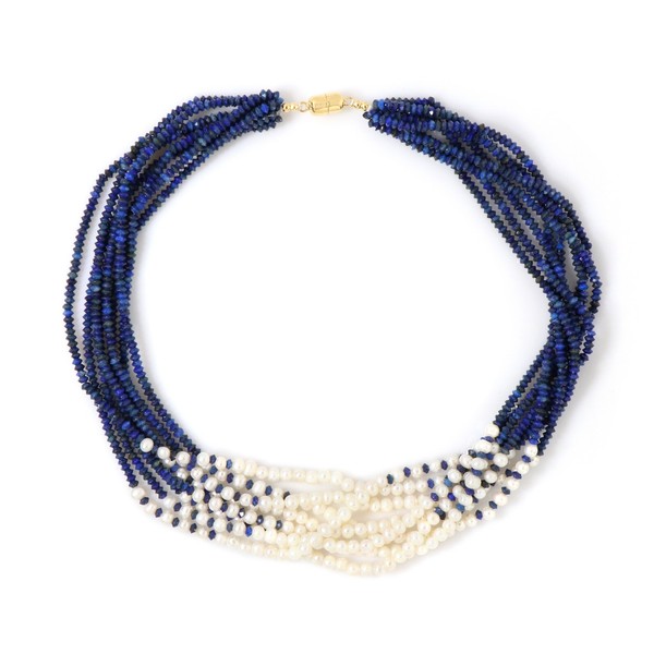 Cavill Silberhalskette Riya Mehrstrang Weiß Perlen Blau Lapislazuli 43Cm-image