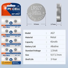 PKCELL 10Pcs AG7 LR927 LR57 SR927W 399 GR927 1.5V Button Cell Coin Batteries