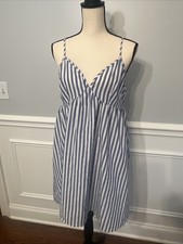 SHEIN Blue And White Striped Mini Dress V Neck Vacation Summer Large Maternity