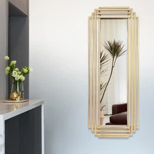 Large Modern Mirror, 42"X16" Art Deco Wall Mirror with Geometric Gold Frame