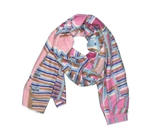 Ahujasons VTG Merino Wool Silk Pashmina Scarf Geometric Print Shawl Wrap Scarf