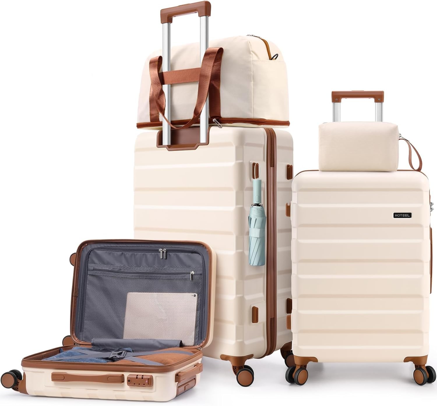 5 Piece Carry on Luggage Sets ABS Hard Shell Suitcase 20/24/