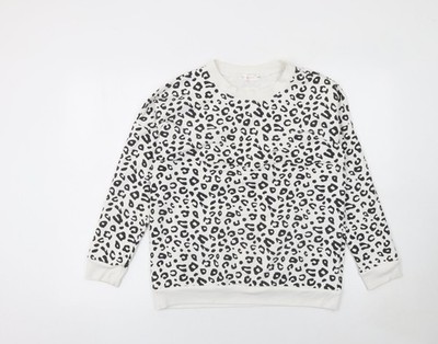 Schicker und dezenter Damen Pullover Sweatshirt weiß Leopardenmuster Gr. S