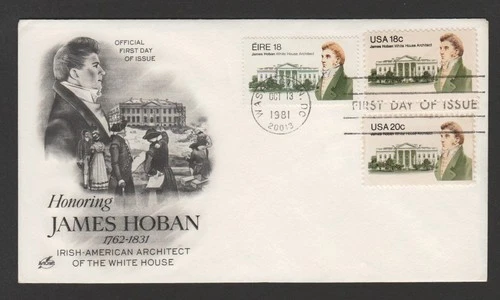 US 1981 James Hoban combo FDC both US values plus Ireland joint issue