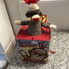 Jack In The Box Funny Tin Musical Toy Schylling Brand Original Sock Monkey