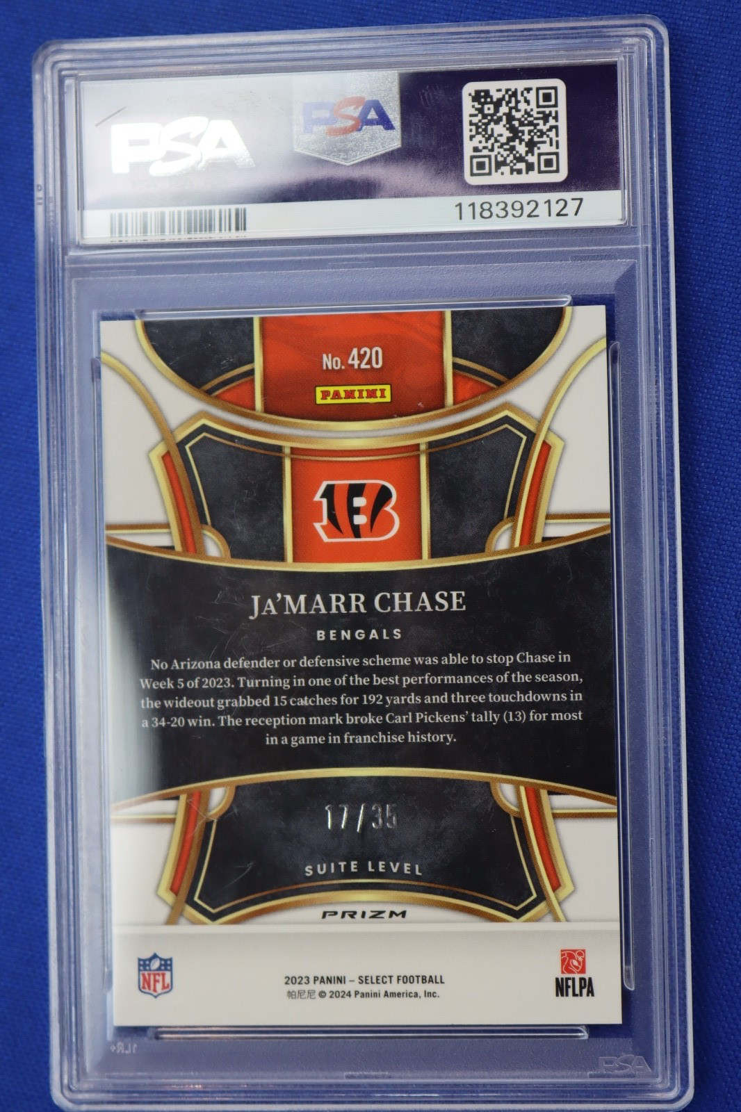 2023 Panini Select #420 Ja'MARR CHASE /35 White Prizm Card PSA GEM MT 10 Bengals view 9