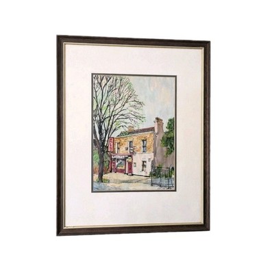 Großes Original Aquarell Smyth s Shop Straßenszene signiert gerahmt & glasiert 