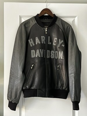 Harley-Davidson 100th Anniversary Men s Leather Bomber Jacket Black Medium VTG
