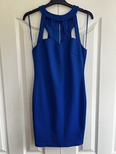 Jane Norman Dress Womens Vtg 10 Blue Cut Out Cross Neck Party Midi Bodycon Y2K