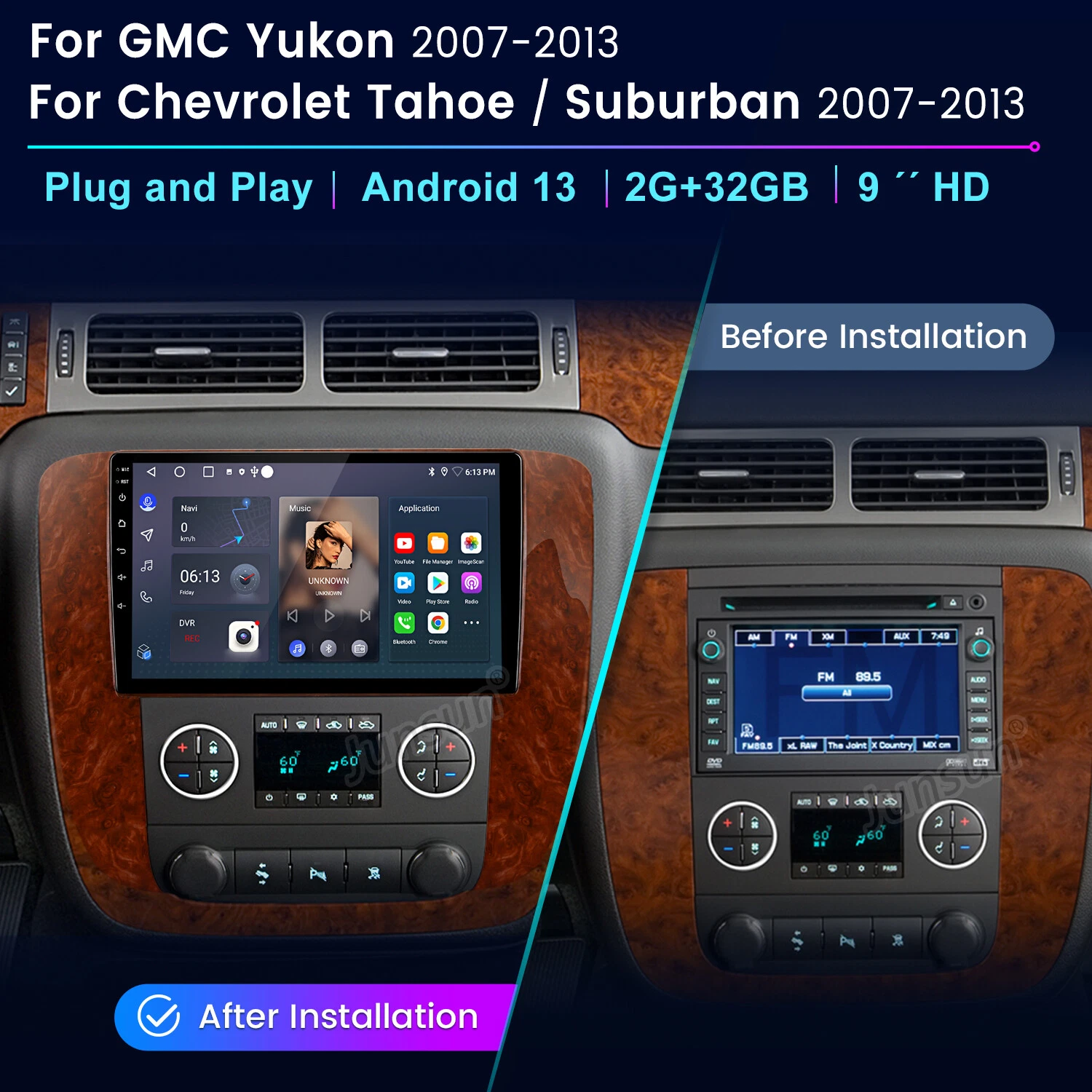  gmc yukon chevrolet tahoe suburban carplay android13 car stereo gps fm 