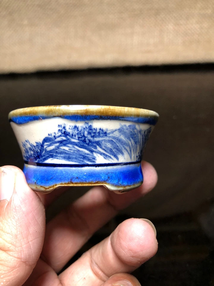 Unique bonsai pot, Drawing trees and mountains on ceramic material, mini size - Image 2 of 4