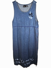 Vintage Erika  Co Denim Pinafore Jumper Dress Womens L Blue Button Side
