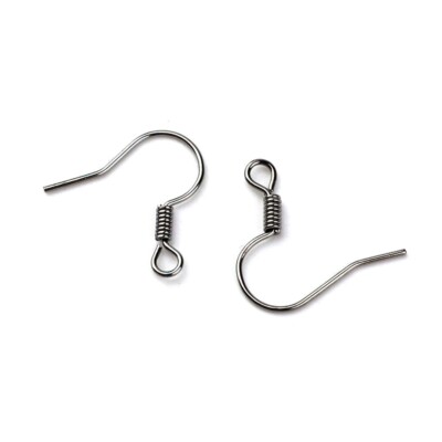 100 Small Black Gunmetal Fishhook Hook Earring Findings W/ Coil & Open Loop Ring