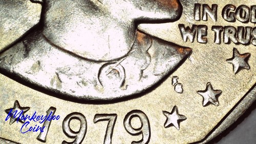 1979 D Susan B. Anthony Dollar - Strike Through & Heavy Abrasion - Mint Error - Picture 5 of 13