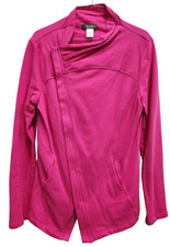 Allison Joy Evereve Womens Jacket Size Medium Hot Pink Angled Zip French Terry