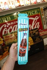 RARE 1950s DRINK HIRES ROOT BEER DOOR PULL HANDLE PAINTED METAL SIGN BARGS A&W