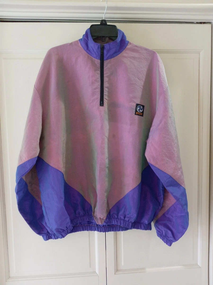 VTG 80s 90s DYLAN Purple Gray Iridescent 1/4 Zip Nylon Pullover USA One Size