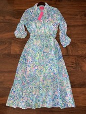 Lilly Pulitzer 10 Blue Ibiza CABANA COCKTAIL KALINA MIDI SHIRTDRESS FitFlare NWT