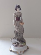 Vintage Annaluma Figurine Girl Feeding Geese Porcelain Italy Capodimante 11"