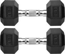 17.5lb Pair Hex Dumbbells Rubber Coated Cast Iron Hex Dumbbell Free Weights Blac