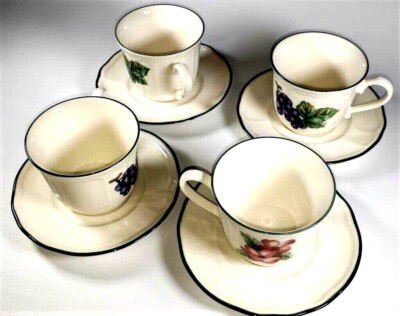 Noritake Cups and Saucers Market Day Epoch Collection 4 sets Retired MINT