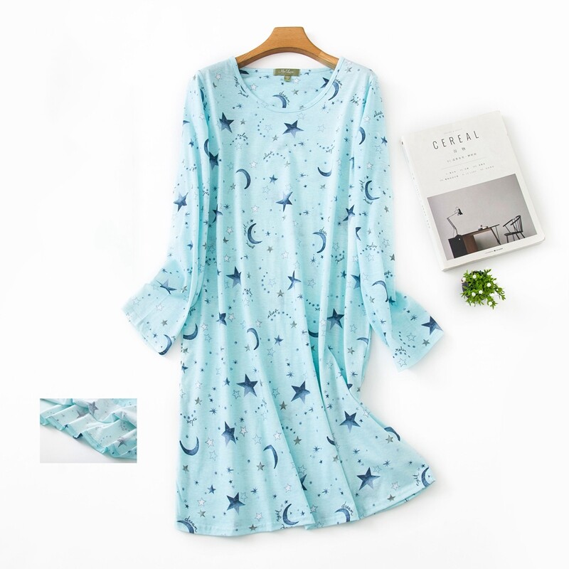 Women's Sleep Shirts Cartoon Sleepwear Cotton Night Gown Long Nightdress  Pyjamas