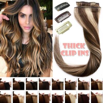 Highlight Double Weft Clip In Full Head Remy Human Hair Extensions 170G Grey US