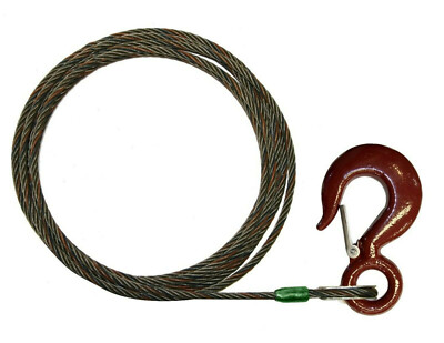 1/2'' x 200' Steel Core Winch Line Wire Rope Wrecker Cable Fixed Hook Latch USA