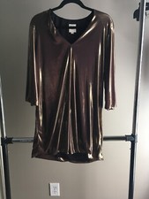 $495 Anthropologie Women’s WHIT NY Bronze Long sleeve Slinky Dress L Large